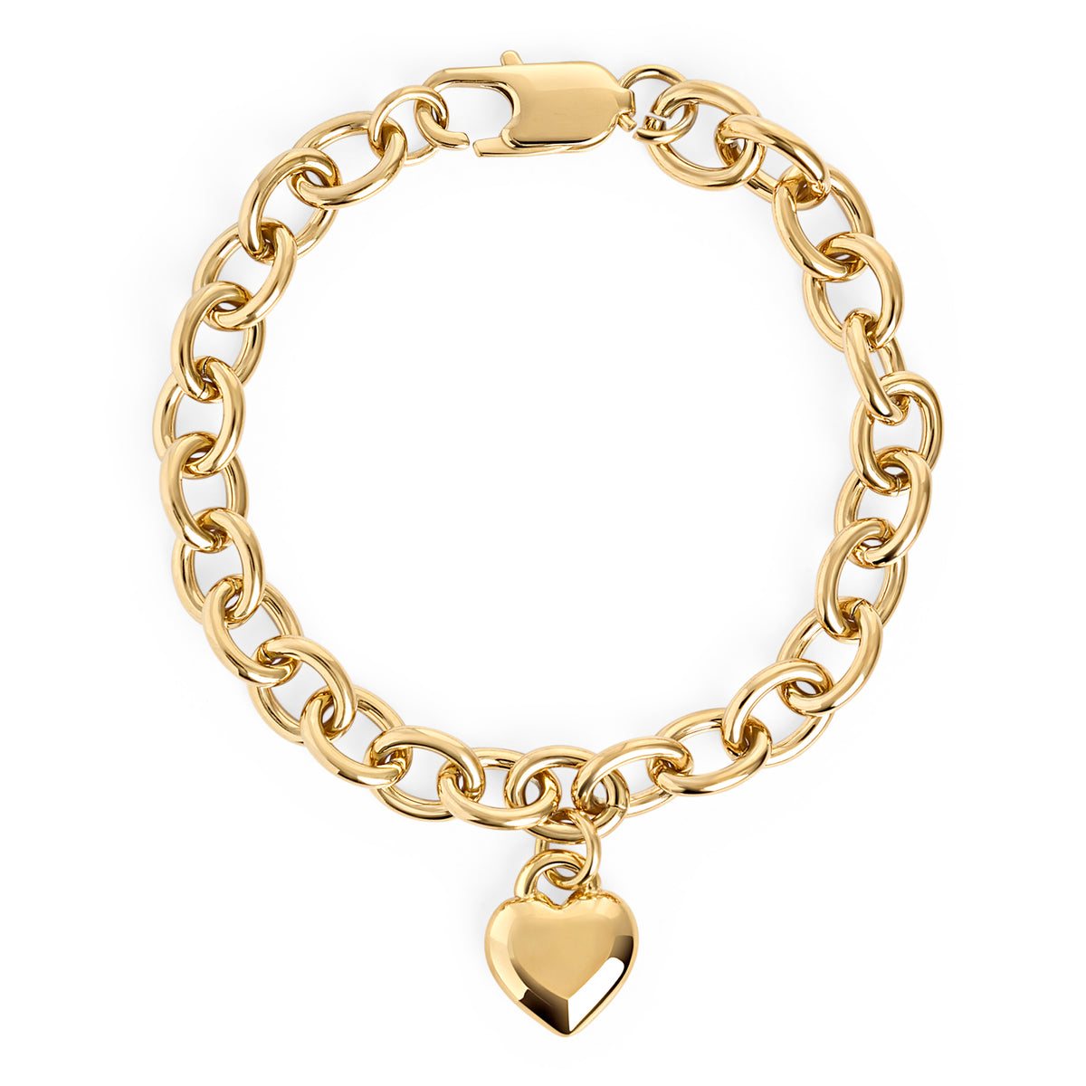 Gold chunky chain link bracelet with puffy heart charm – nickel-free, waterproof & tarnish-resistant stainless steel bracelet for women, best valentine's day jewelry gift by Mia Bijoux Canada