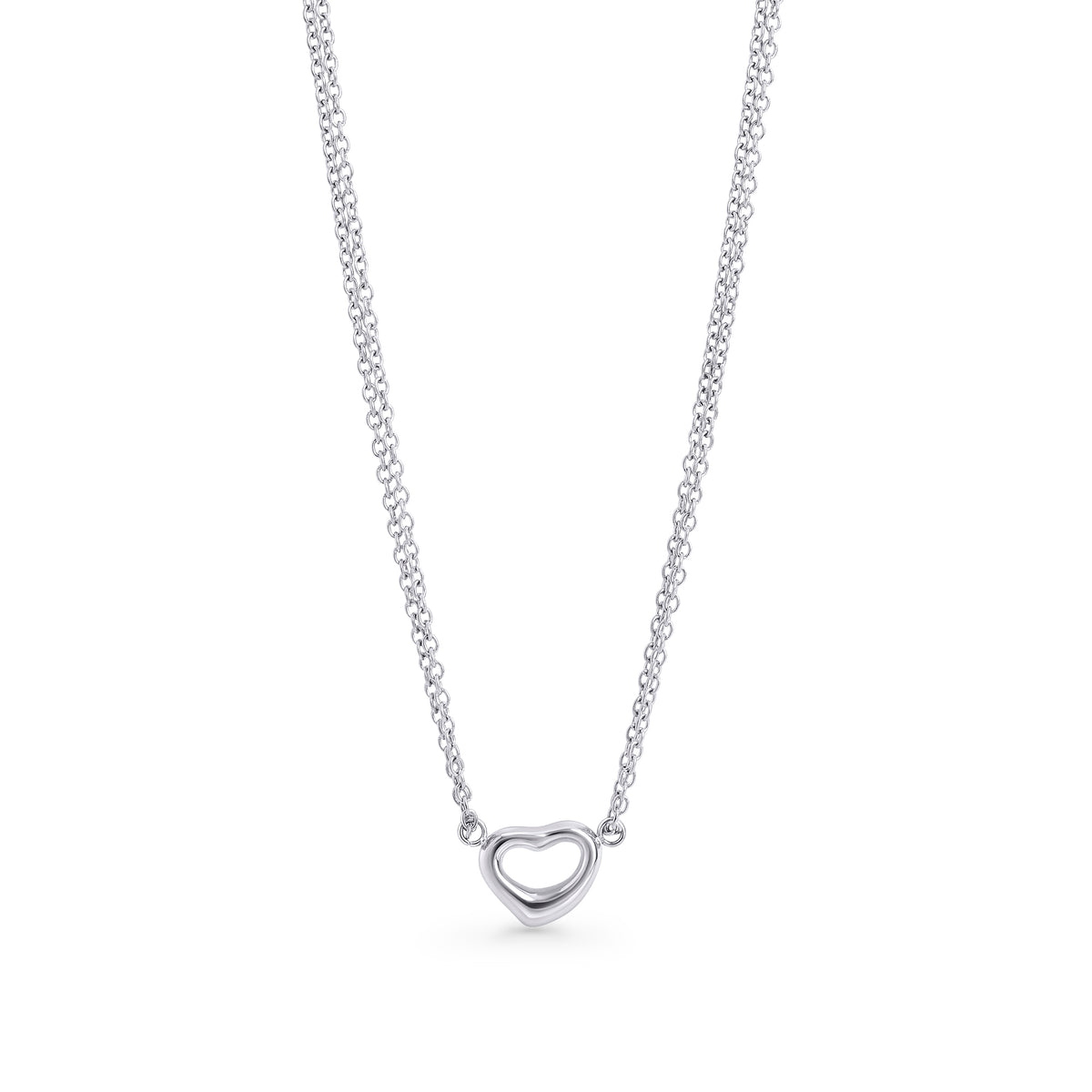 Silver stainless steel heart pendant necklace with delicate chain, minimalist romantic jewelry, hypoallergenic non-tarnish durable everyday necklace, elegant dainty heart jewelry.