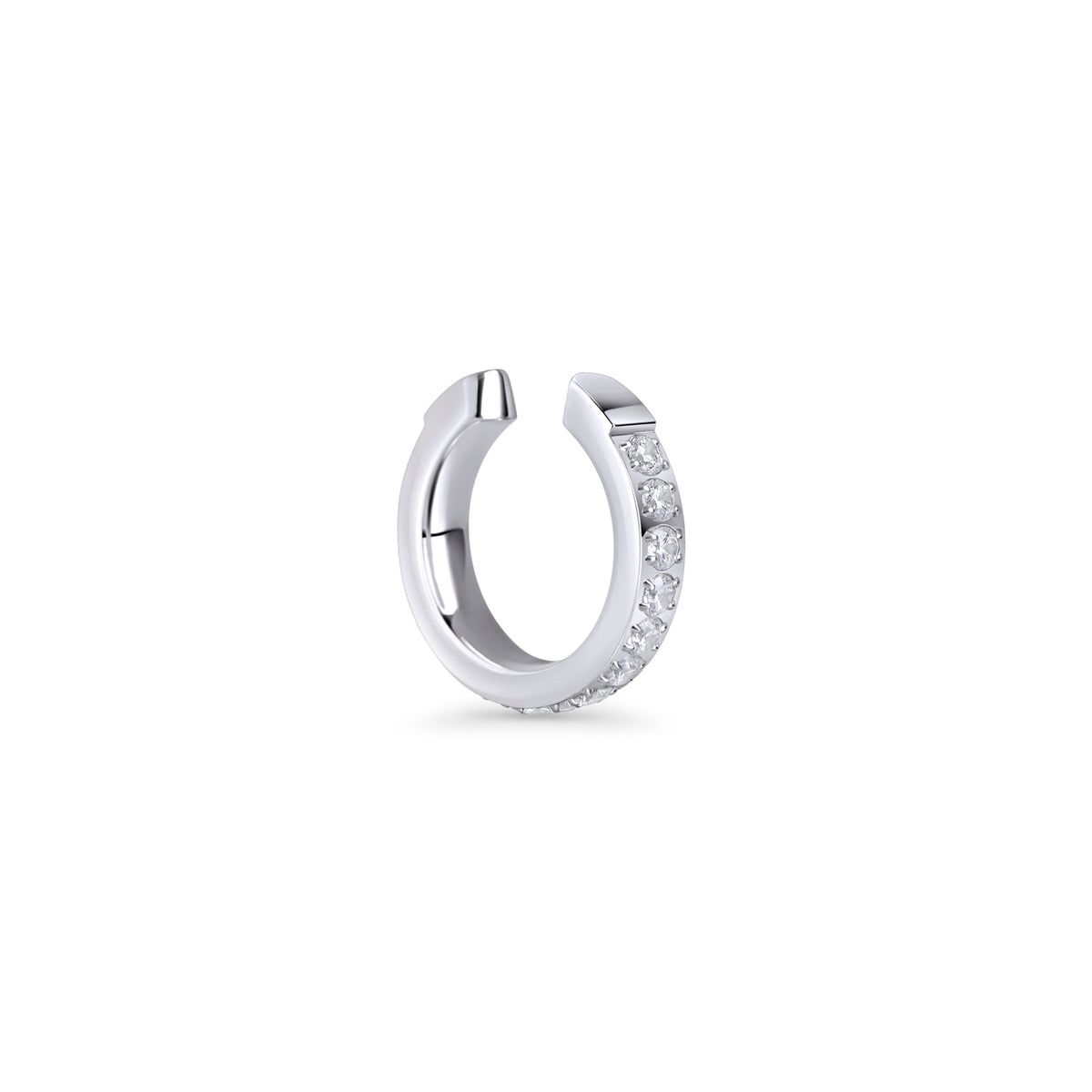 Silver sparkling ear cuff in surgical stainless steel, top-rated and best for sensitive ears, allergy-free and hypoallergenic, waterproof, non tarnish, safe and designed to prevent skin irritation.