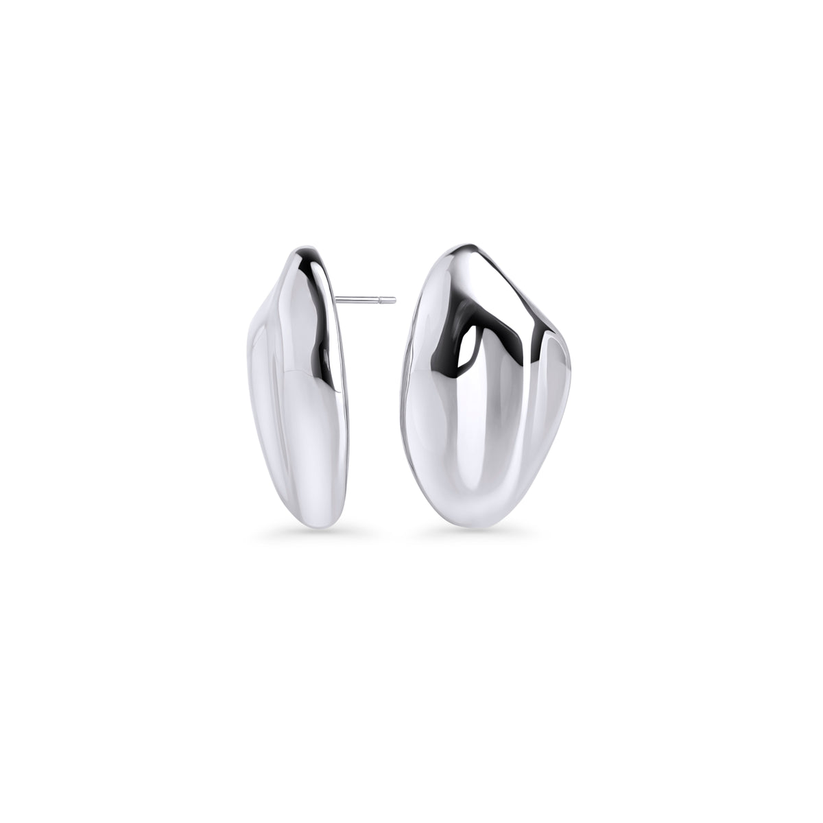 Silver stainless steel statement stud earrings with bold organic sculptural shape, hypoallergenic earrings for sensitive ears, non-tarnish durable contemporary minimalist jewelry Canada.