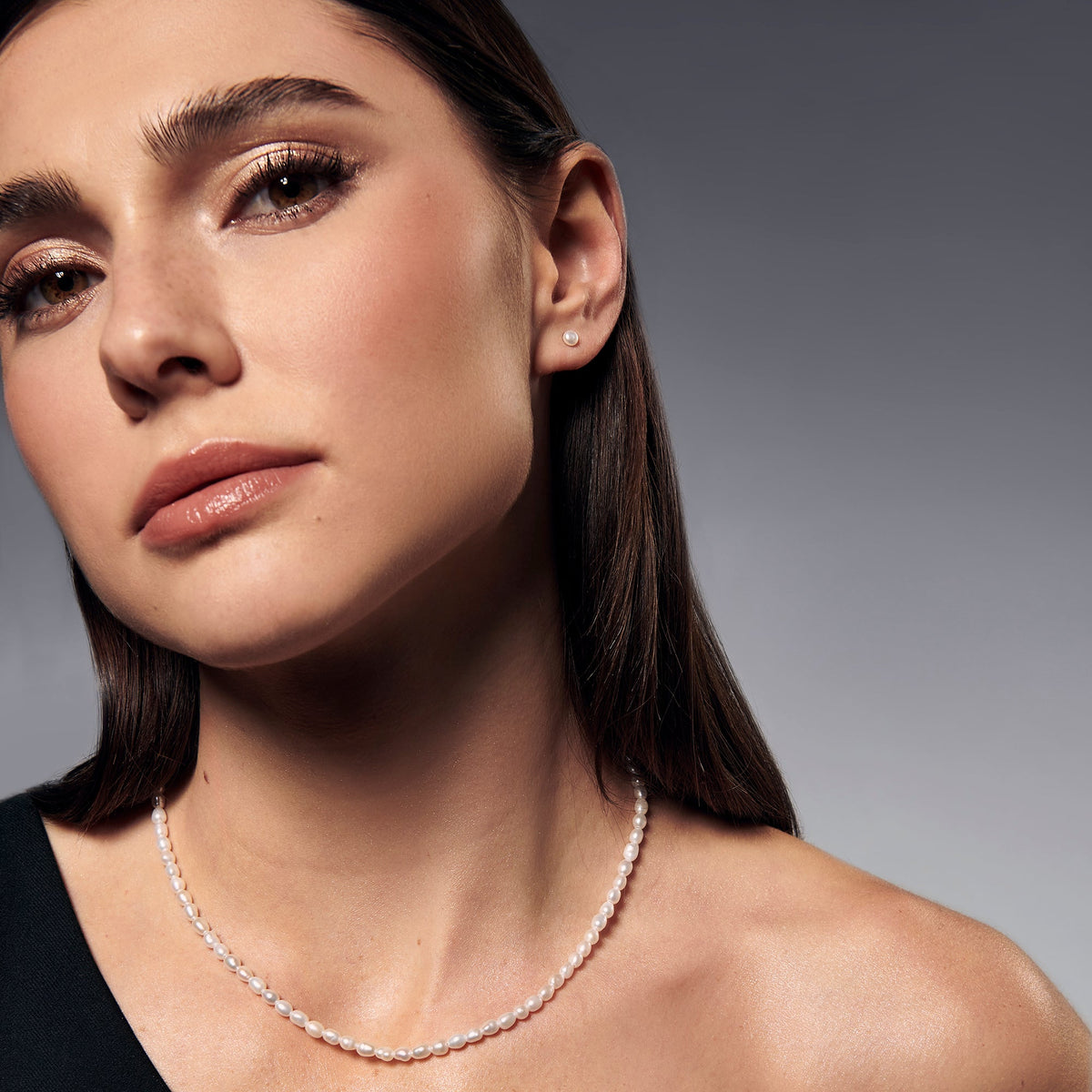 Stainless steel real 3 mm pearl stud earrings and pearl necklace boucles d'oreilles fixes et collier vraies perles acier inoxydable MIAJWL