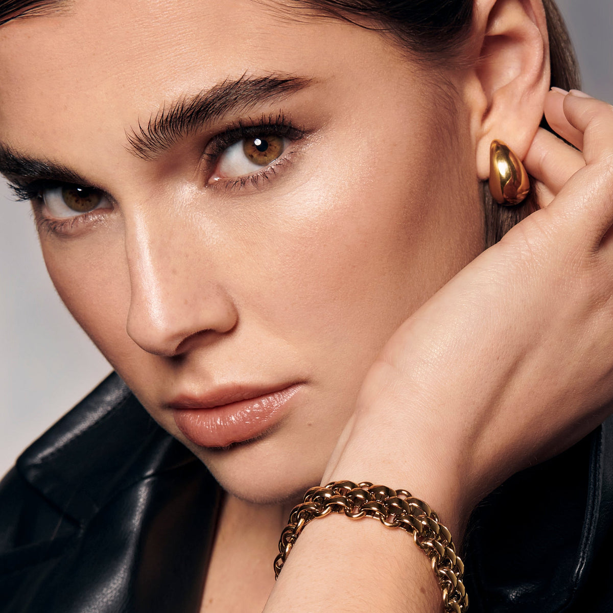 Stainless steel small drop earrings and thick mesh bracelet mailles épaisses et boucles d'oreilles petites gouttes acier inox MIAJWL