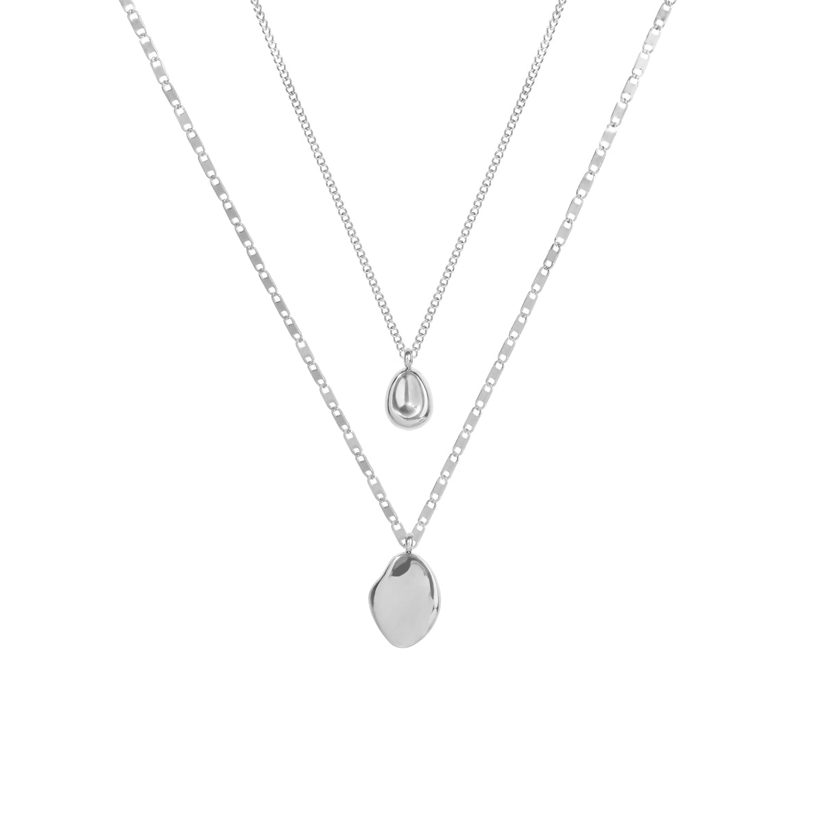Double chain necklace with irregular drops pendant stainless steel waterproof MIA