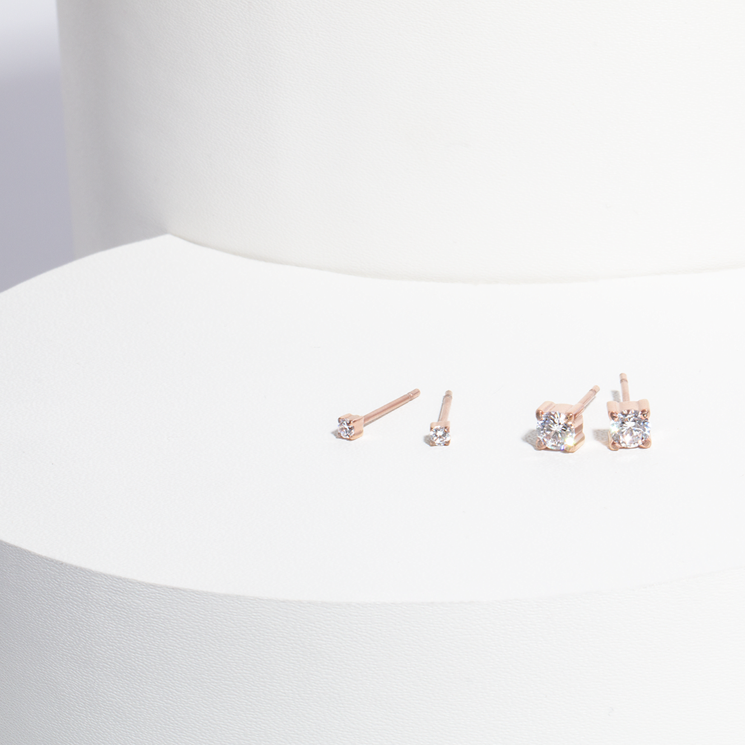 gold 2mm cubic zirconia stud earrings stainless steel MIA boucles d'oreilles pierre or T419E001DO
