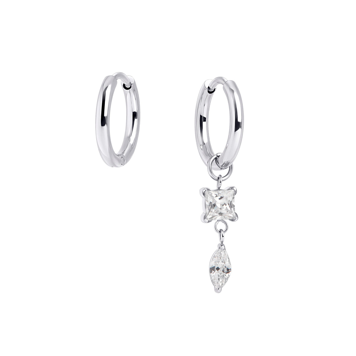 2 in 1 convertible pendant huggie earrings with 2 stones no allergy MIAJWL Boucles d'oreilles dormeuses pendantes 2 en 1 avec 2 pierres aucune allergie Mia Bijoux