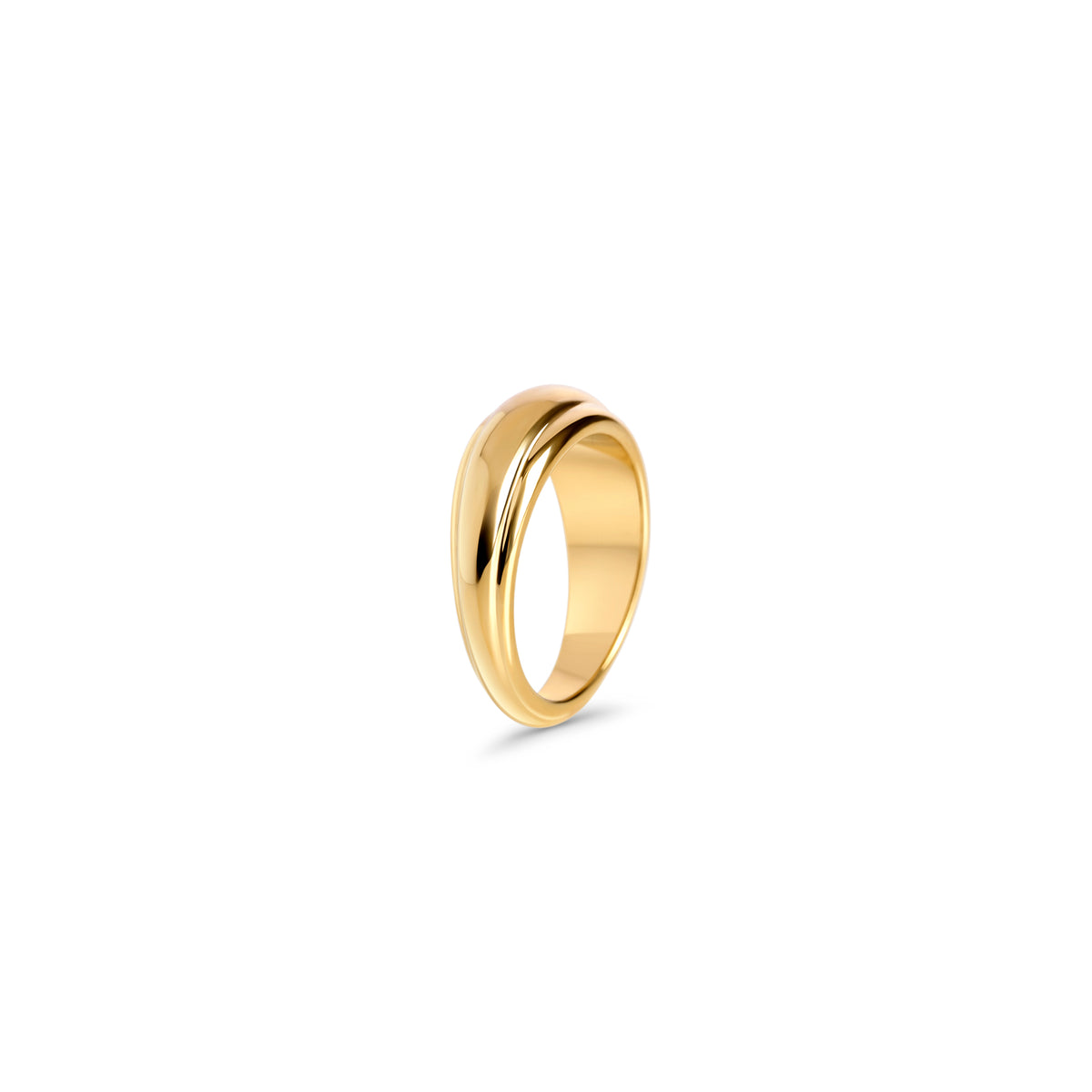 Polished gold dome ring with a smooth grooved band on a white background. Nickel-free, waterproof & tarnish. Resistant stainless steel ring for sensitive skin, minimalist luxury jewelry by Mia Bijoux Canada.

Bague dôme dorée polie à anneau lisse rainuré sur fond blanc. Bague en acier inoxydable sans nickel, résistante à l'eau et anti-ternissement pour peaux sensibles, bijouterie de luxe minimaliste par Mia Bijoux Canada.