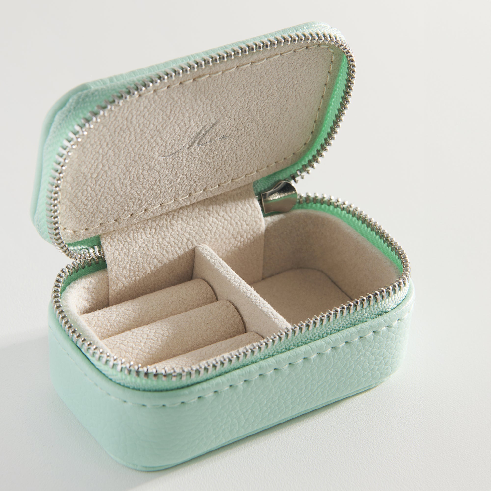 Mini rectangle travel jewerlry case mint vegan leather MIAJWL