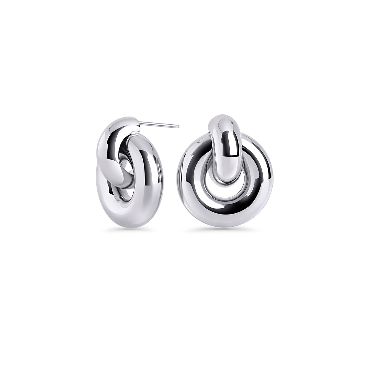 Silver chunky double hoop drop earrings – nickel-free, waterproof & tarnish-resistant stainless steel statement earrings for sensitive ears, top-rated affordable luxury jewelry by Mia Bijoux Canada