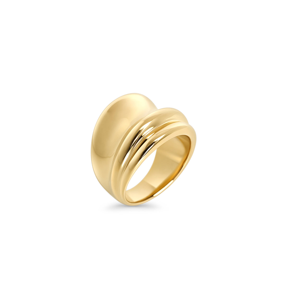 Modern gold dome ring in surgical stainless steel, smooth high-polish finish, comfortable everyday statement jewelry designed for sensitive skin, durable and long-lasting in Canada.