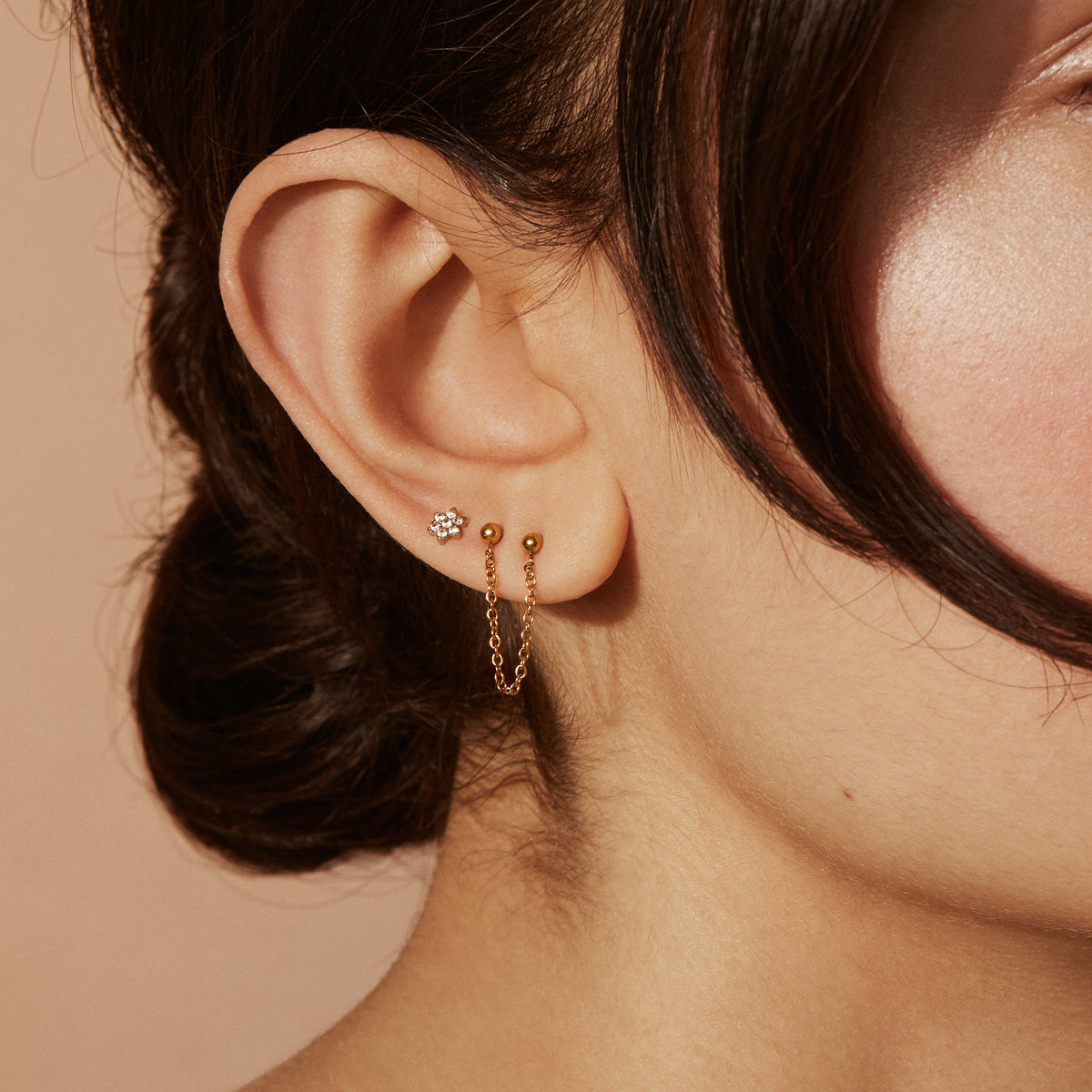 Boucles fixes fleurs or avec pierres ne ternissent pas acier inox MIA